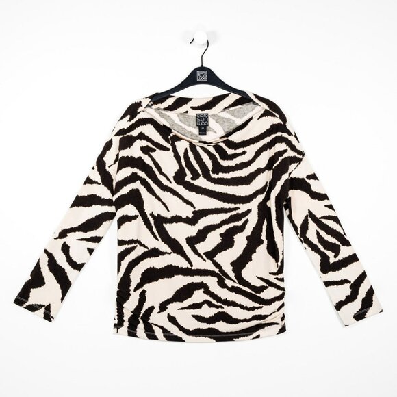 NWT Clara SunWoo COZY KNIT - BOAT NECK SIDE RUCHED SWEATER TOP - ZEBRA Size Medi - Picture 5 of 9
